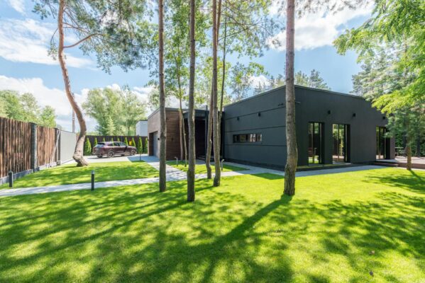 trees in front of a house